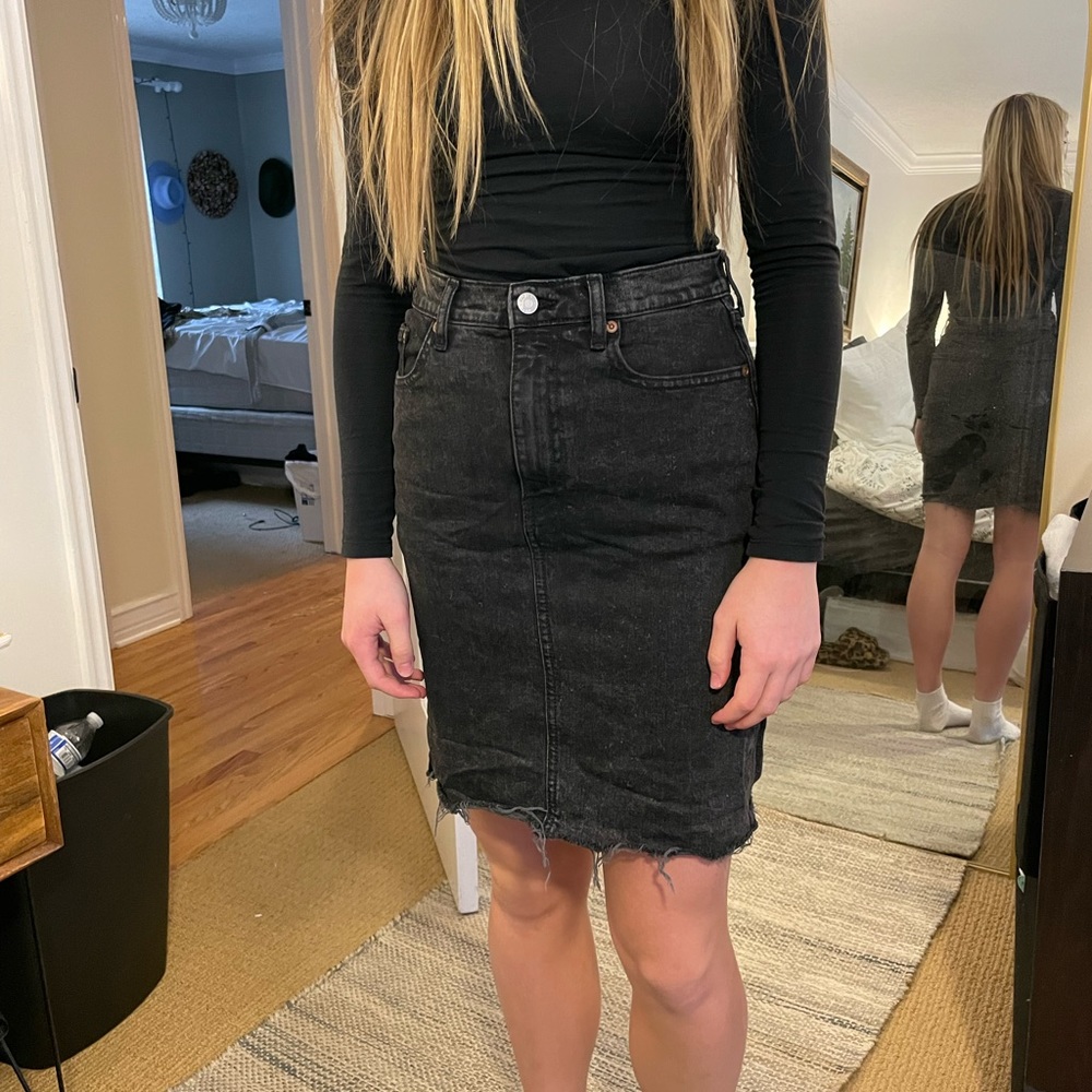 Black denim skirt
